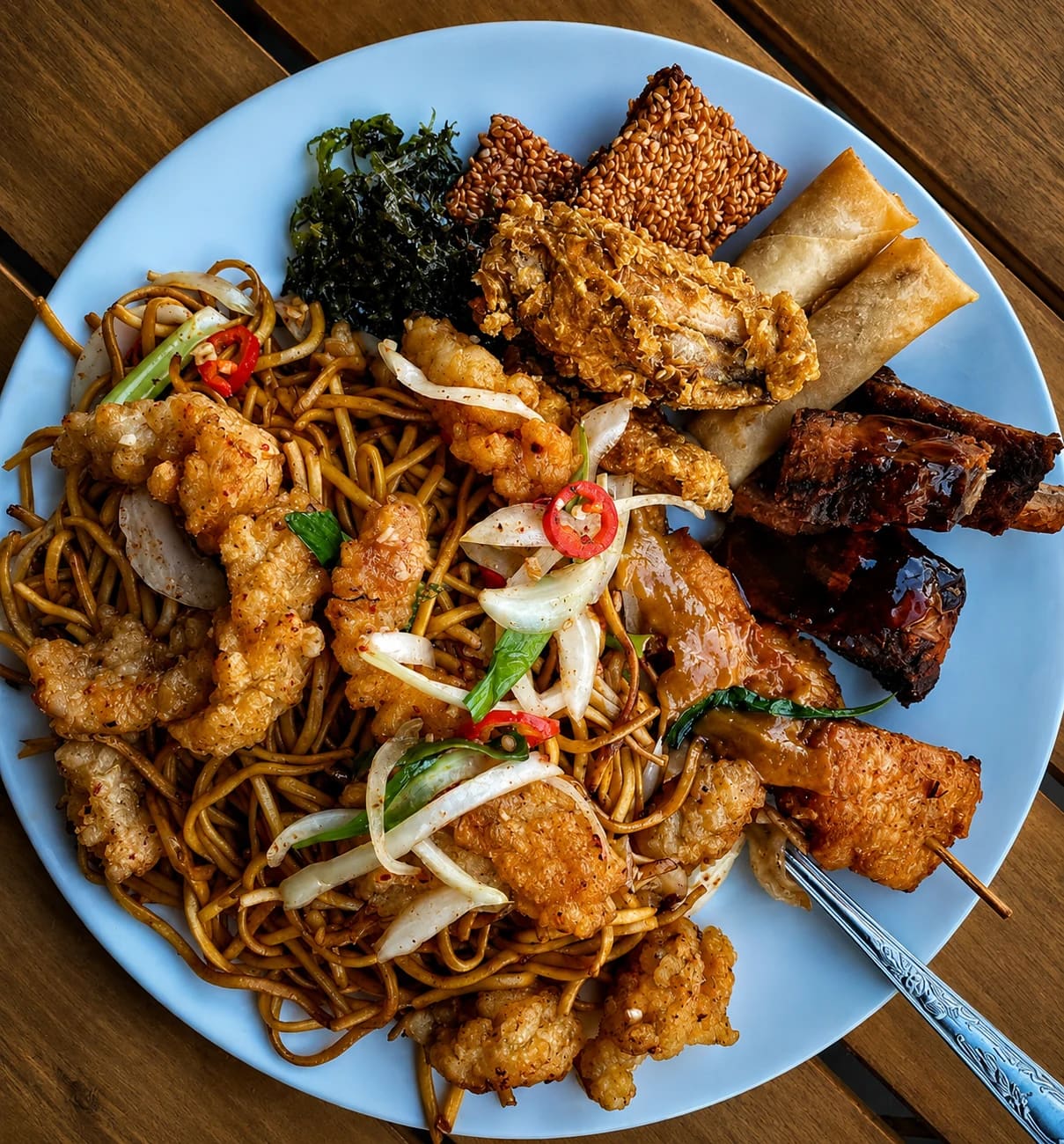 A full Chinese takeaway plate